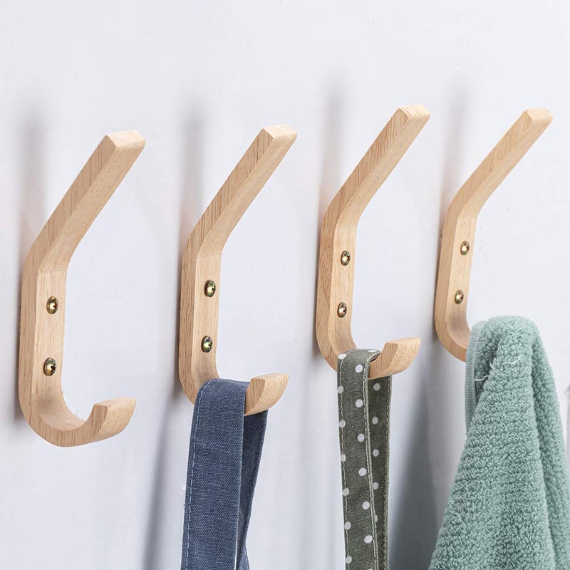 Fujinzhu Wood Hooks Wall Mounted, Coat Hooks Vintage Single Wall Hooks Organizer Heavy Duty for Towel Hat Hanging 4 Pack Oak - Image 1